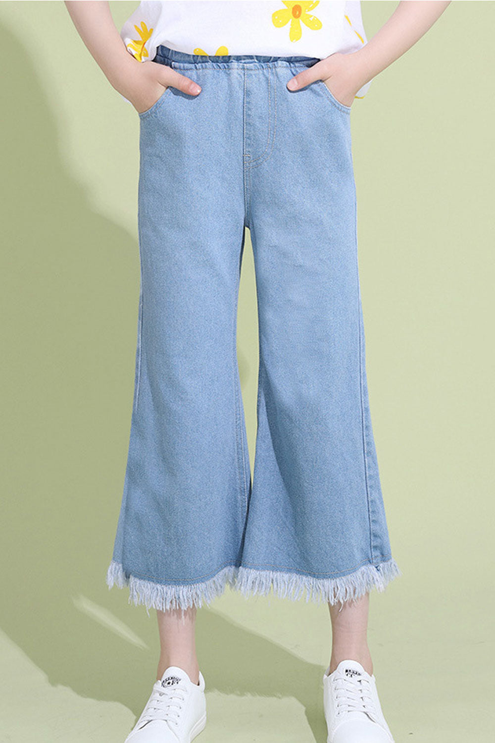 Kids Girls Loose Style Breathable Solid Colored Elasticated Waist Jeans