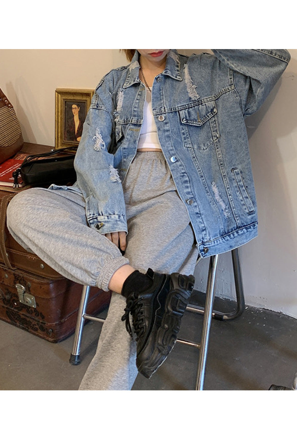 Women Flower Pattern Modish Loose Fashionable Loose Breathable Denim Jacket