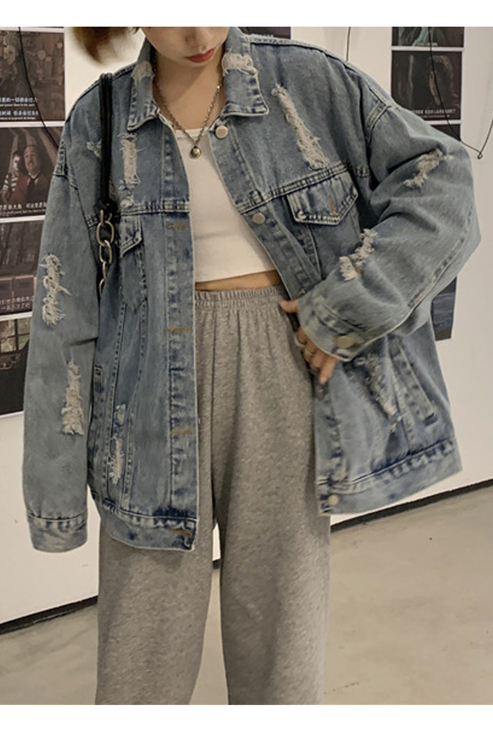 Women Flower Pattern Modish Loose Fashionable Loose Breathable Denim Jacket