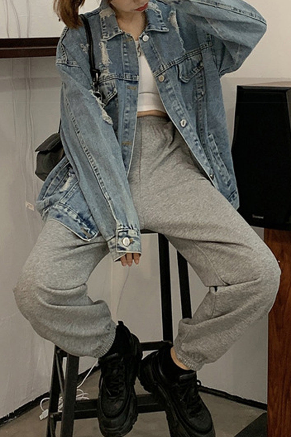 Women Flower Pattern Modish Loose Fashionable Loose Breathable Denim Jacket