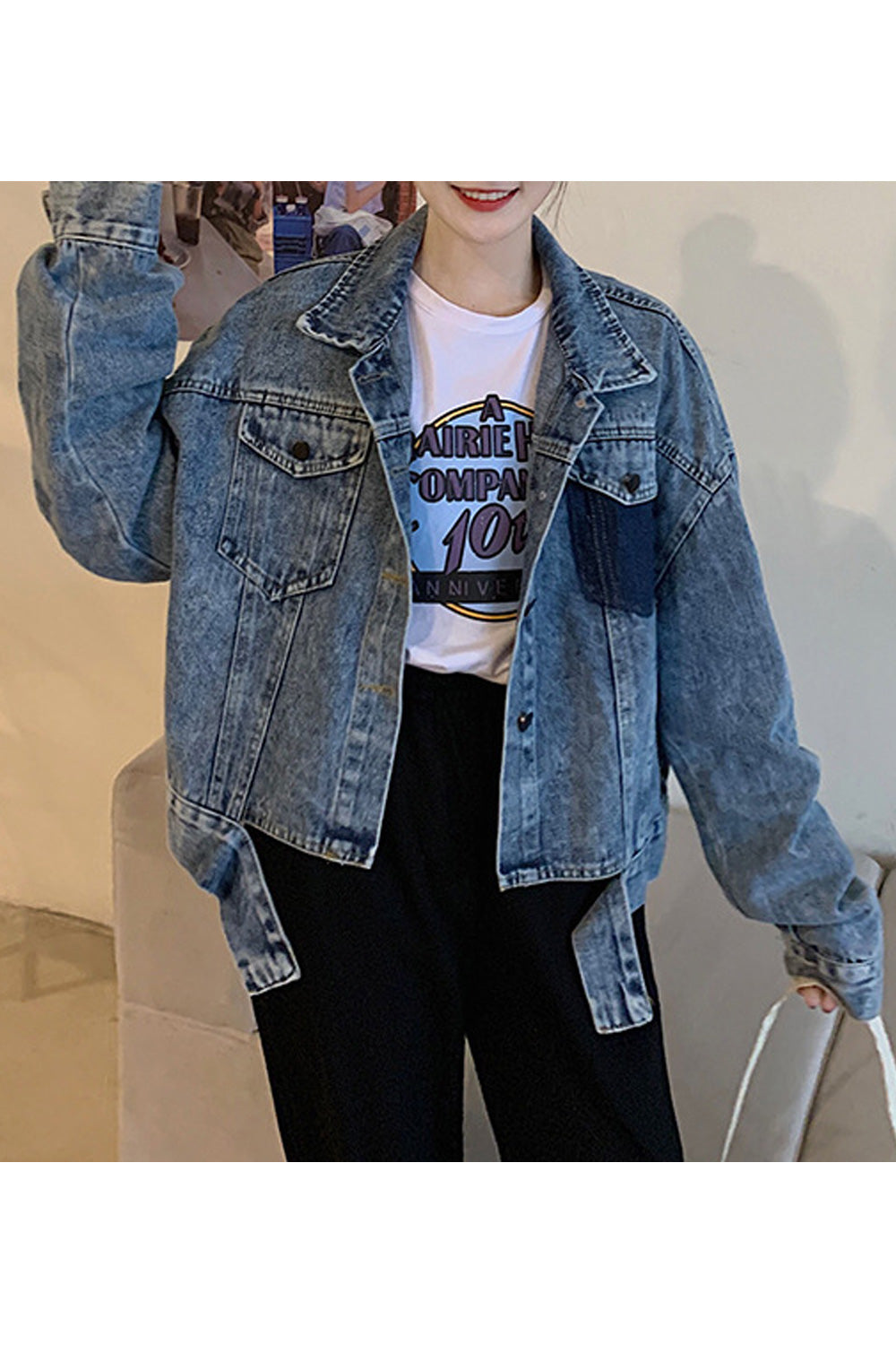 Women Magnificent Loose Long Sleeve Solid Colored Tremendous Collar Neck Denim Jacket