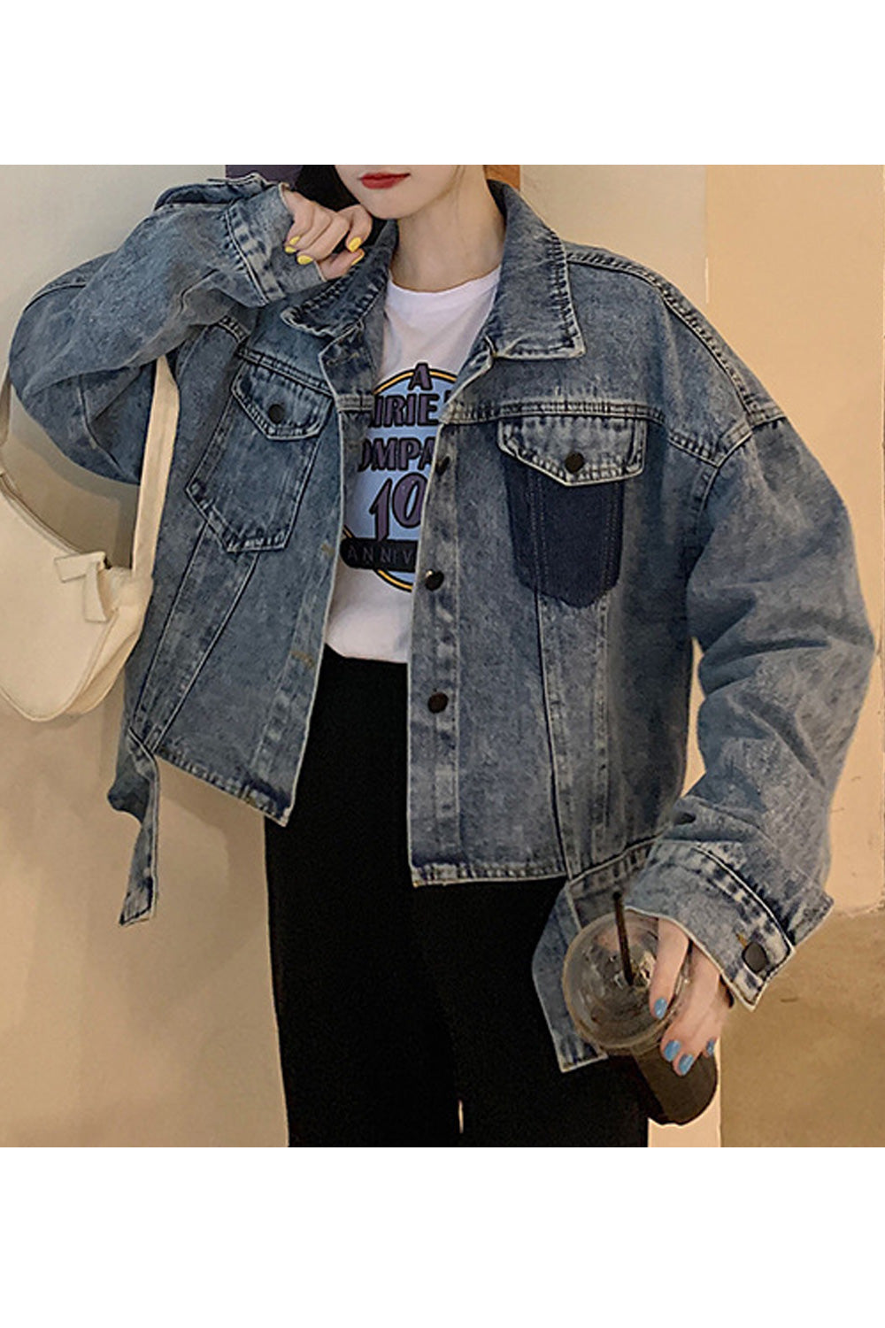 Women Magnificent Loose Long Sleeve Solid Colored Tremendous Collar Neck Denim Jacket