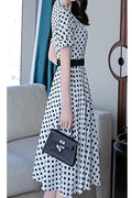 Women Lightweight Fashionable Polka Dotted Short Sleeve Mid Length Dress
