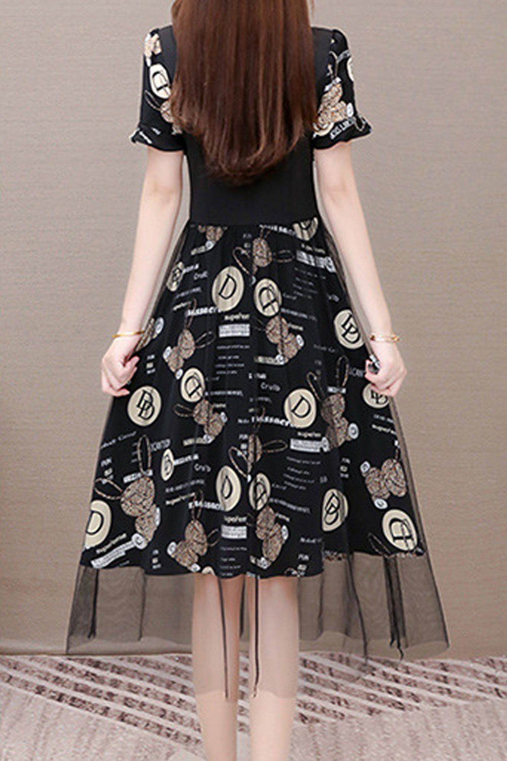 Women Lightweight Fashionable Polka Dotted Short Sleeve Mid Length Dress