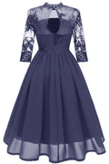 Women Decorated High Collar Sheer Shoulder Dress