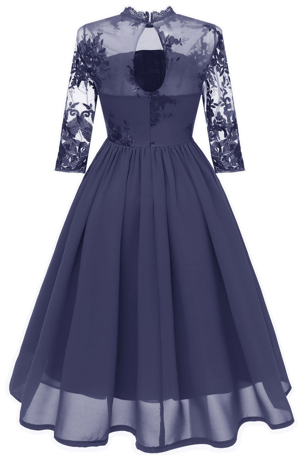 Women Decorated High Collar Sheer Shoulder Dress