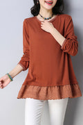 Women Round Neck Loose Casual Long Sleeves Top