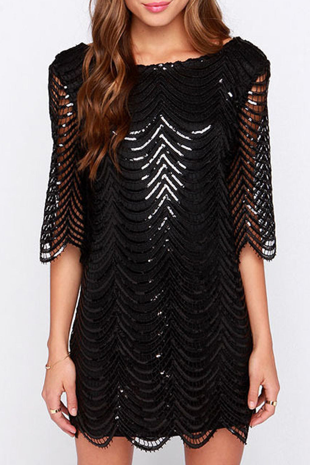 Women Half Sleeve Tremendous Solid Colored Sequins Summer Dress