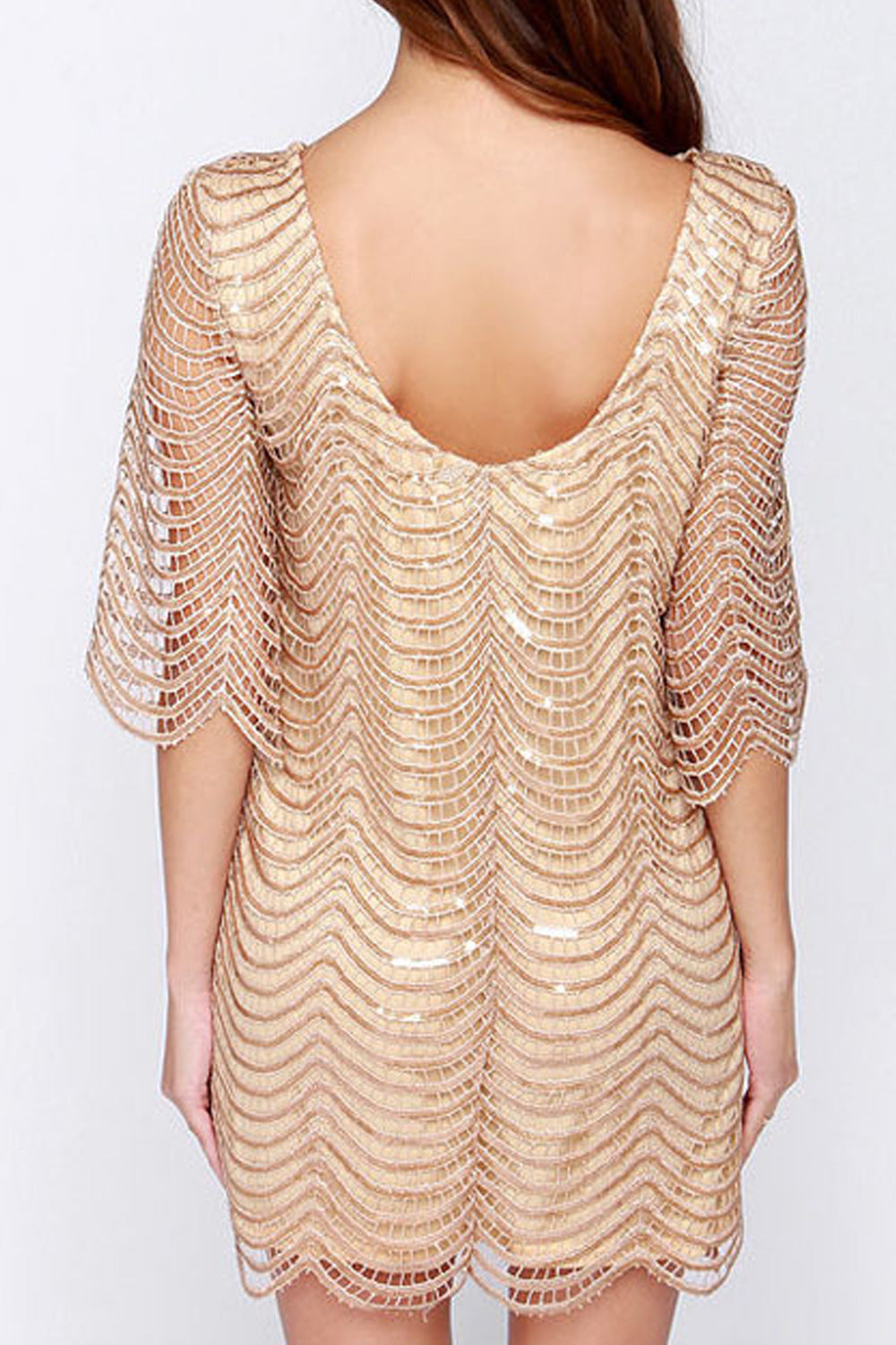 Women Half Sleeve Tremendous Solid Colored Sequins Summer Dress