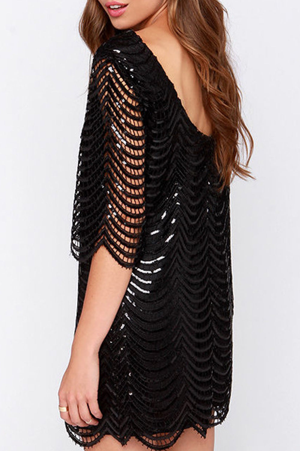 Women Half Sleeve Tremendous Solid Colored Sequins Summer Dress