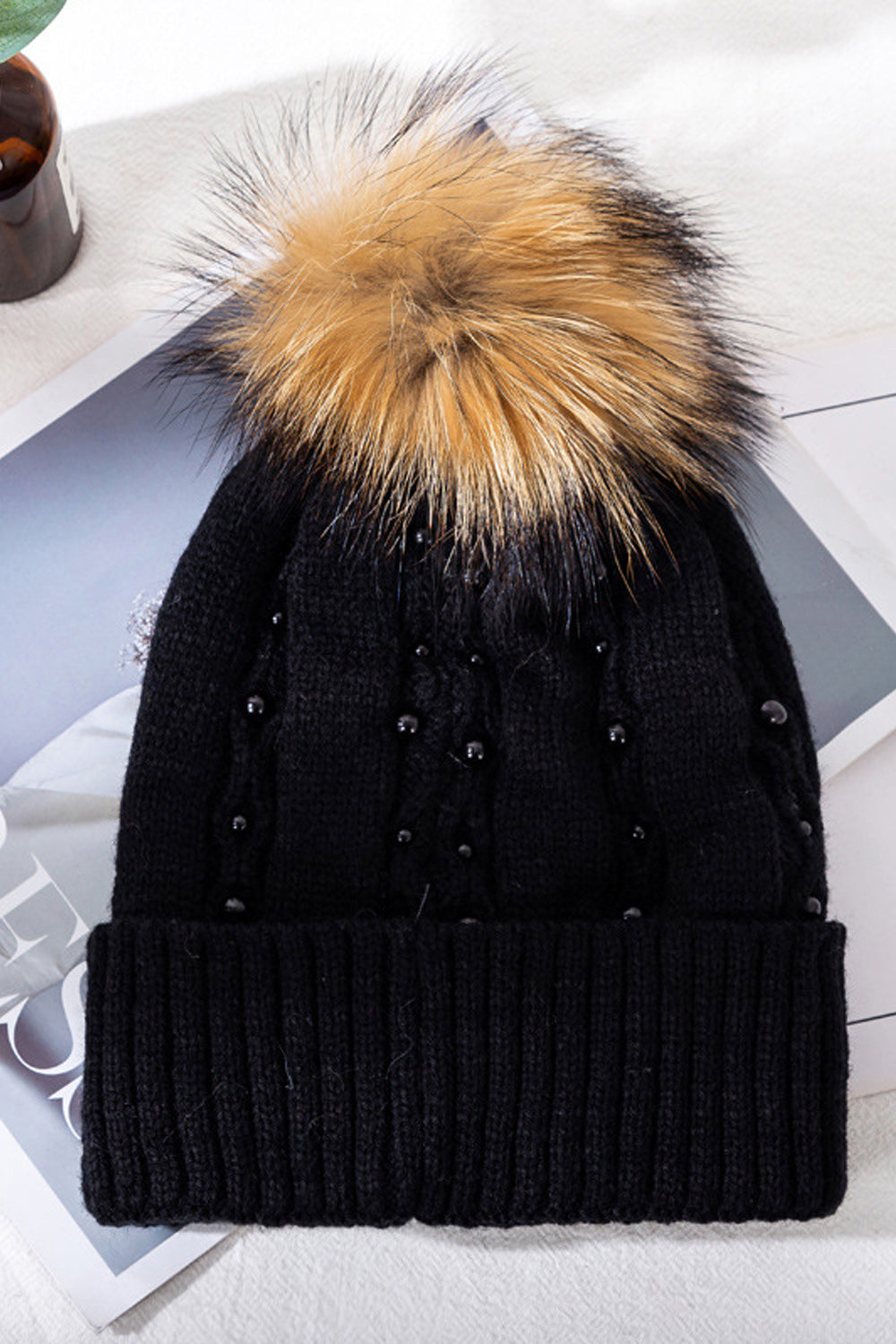 Women Soft Hair Ball Decorated Comfortable Warm Knitted Hat
