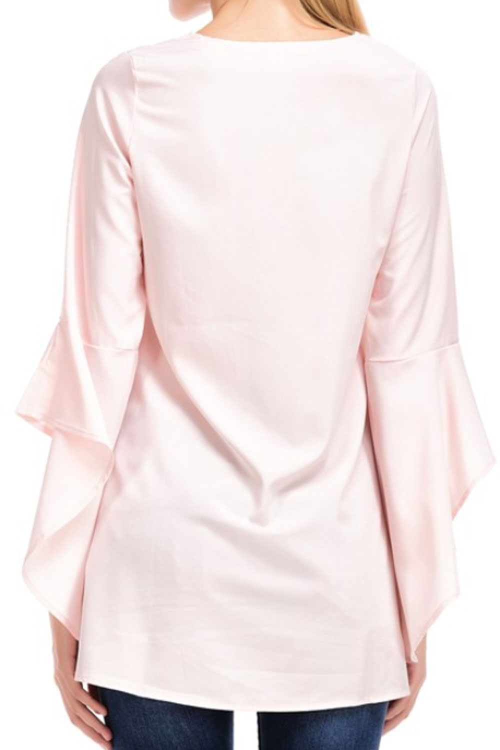 Women Slim Casual Fit Waist Bell Sleeves Top