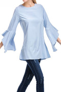 Women Slim Casual Fit Waist Bell Sleeves Top