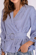 Women V-Neck Straps Sleeves Wrapped Waist Top