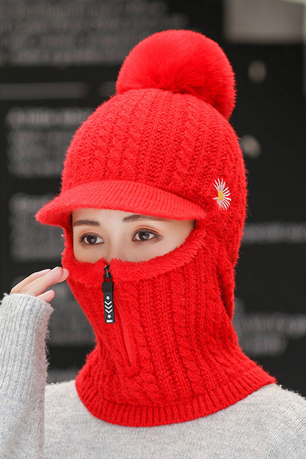 Women Zipper Style Solid Pattern Elegant Amazing Knitted Hat