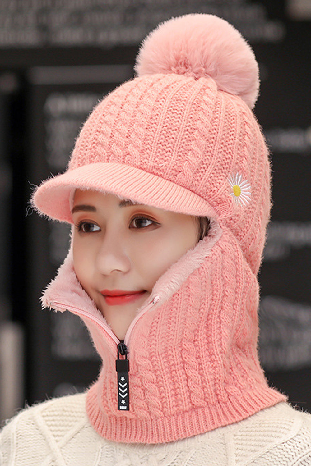 Women Zipper Style Solid Pattern Elegant Amazing Knitted Hat