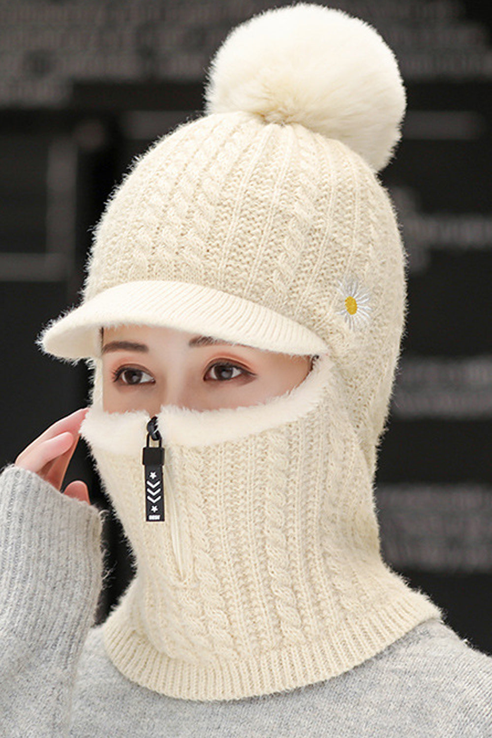 Women Zipper Style Solid Pattern Elegant Amazing Knitted Hat