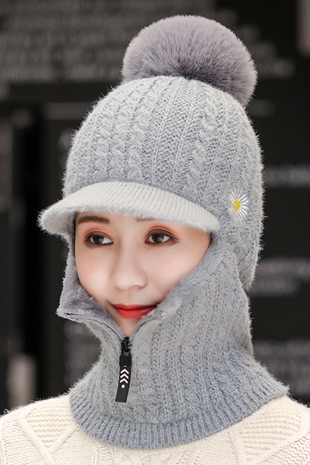 Women Zipper Style Solid Pattern Elegant Amazing Knitted Hat