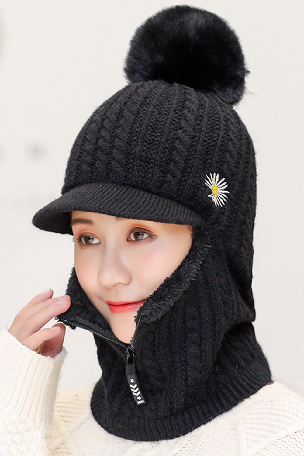 Women Zipper Style Solid Pattern Elegant Amazing Knitted Hat