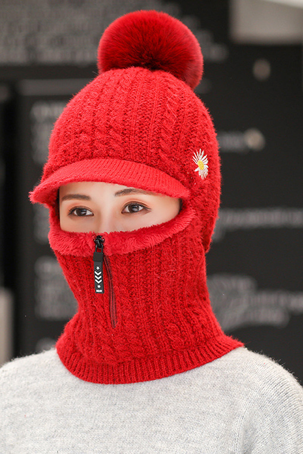 Women Zipper Style Solid Pattern Elegant Amazing Knitted Hat