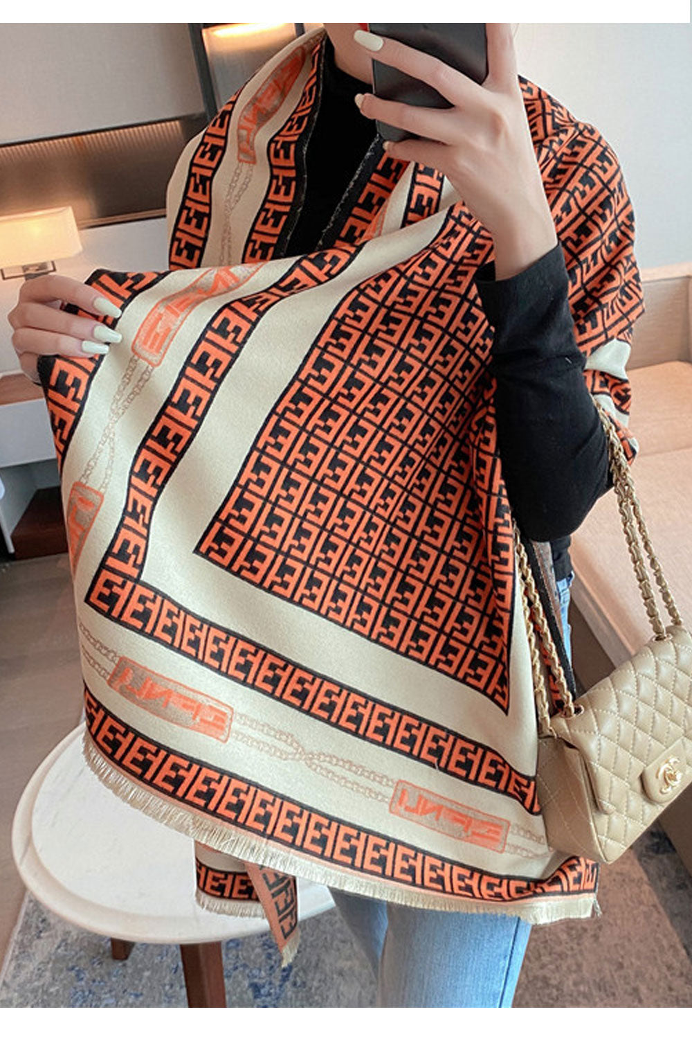 Women Fashionable Geomatric Pattern Thick & Warm Cashmere Shawl