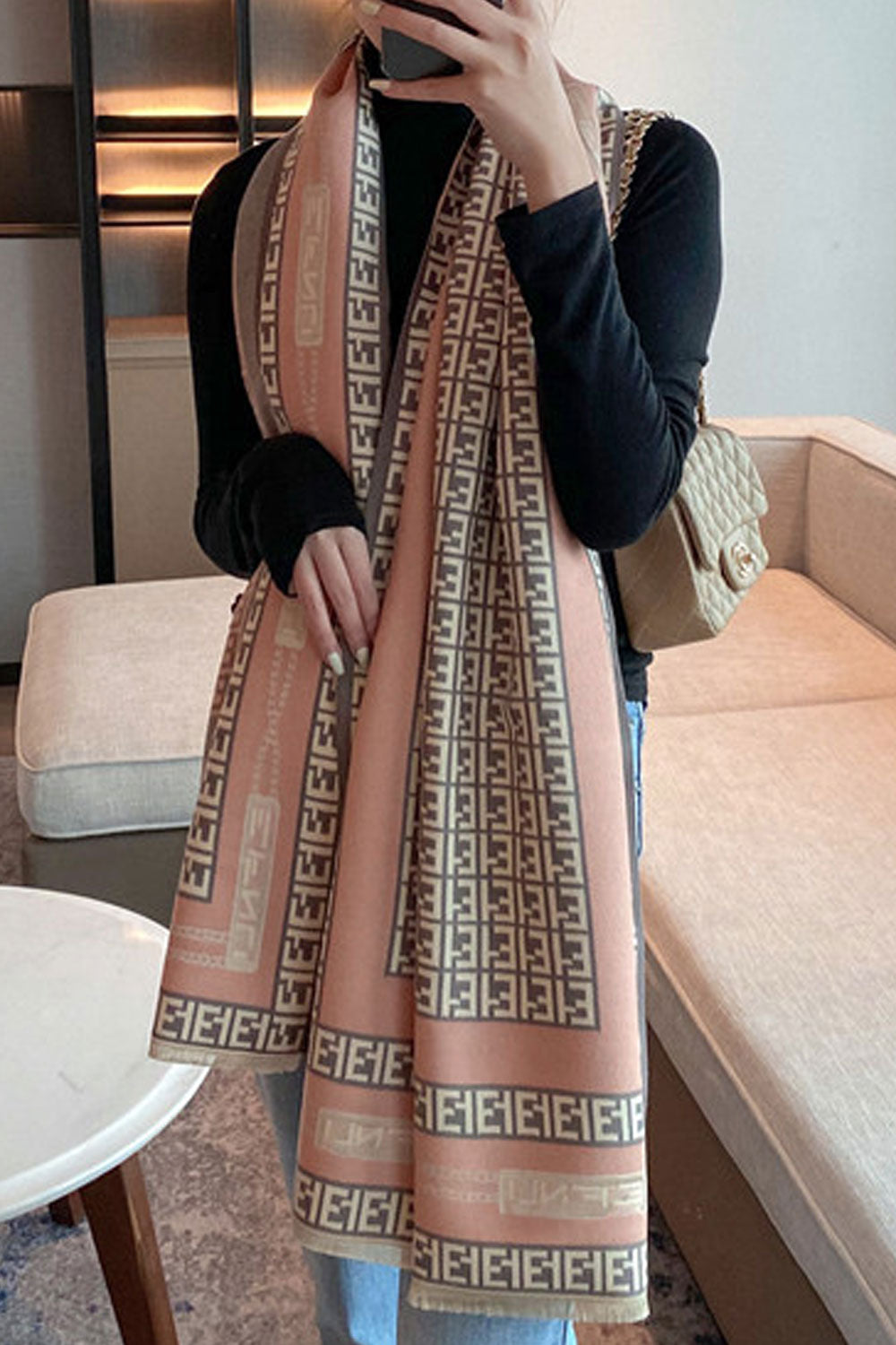Women Fashionable Geomatric Pattern Thick & Warm Cashmere Shawl