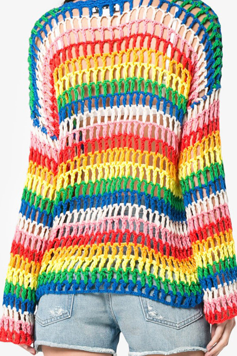 Women Round Neck Rainbow Stripes Stylish Top