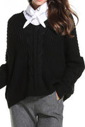 Women V-Neck Long Sleeve Solid Color Comfortable Sweater
