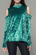 Women Cut Off Sleeve High Neck Velvet Top