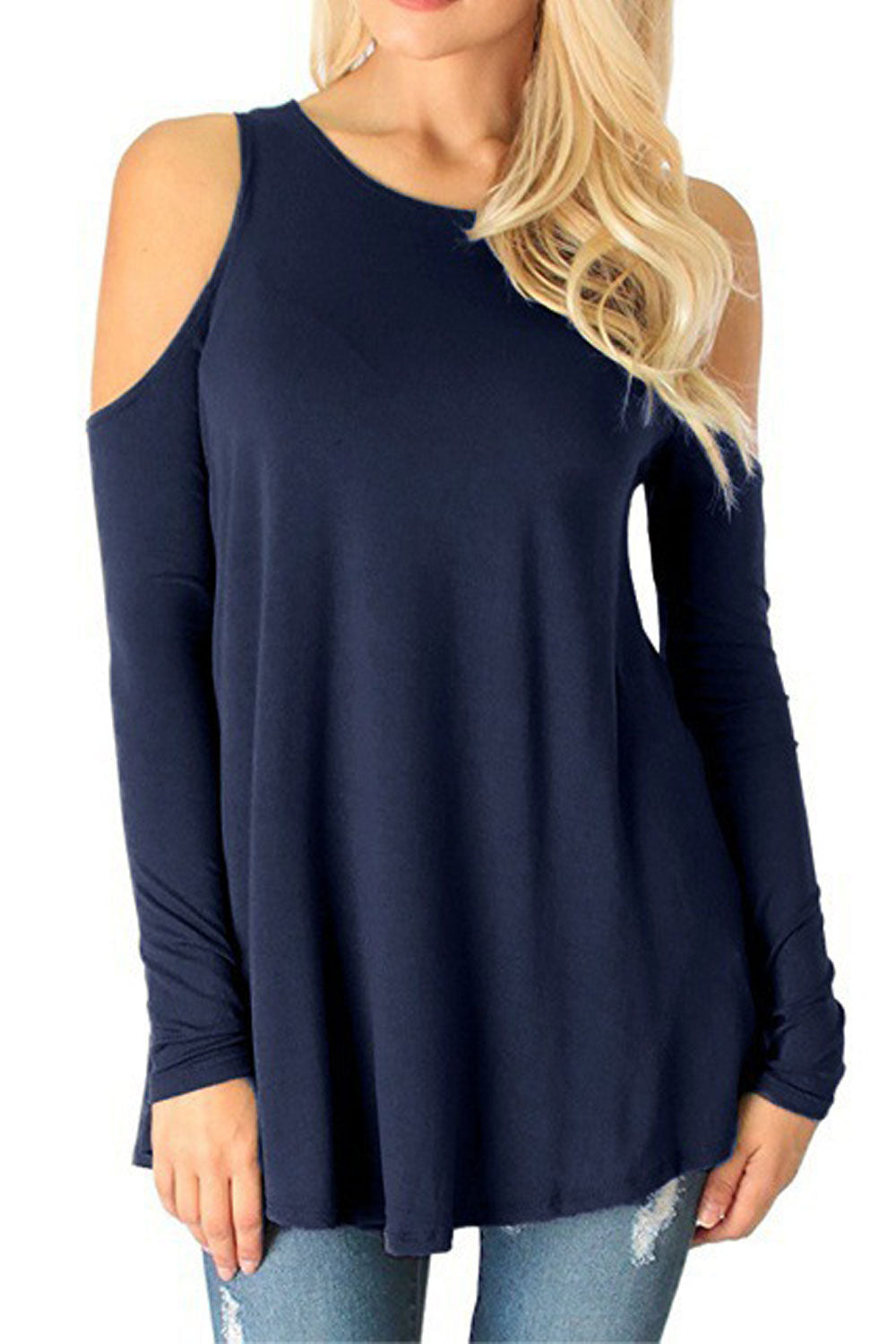 Women Cut Off Shoulder Solid Color Fashion Top