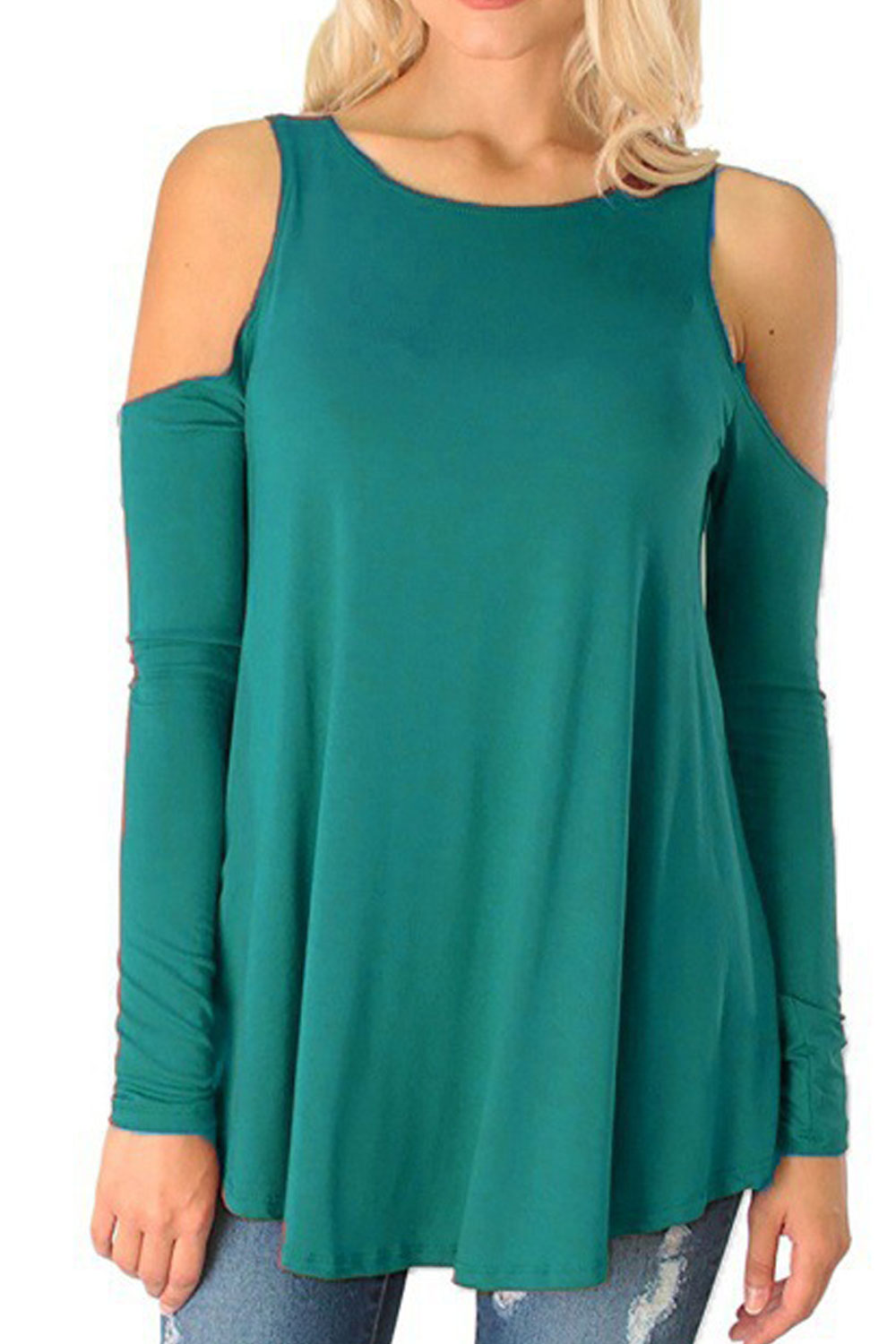 Women Cut Off Shoulder Solid Color Fashion Top
