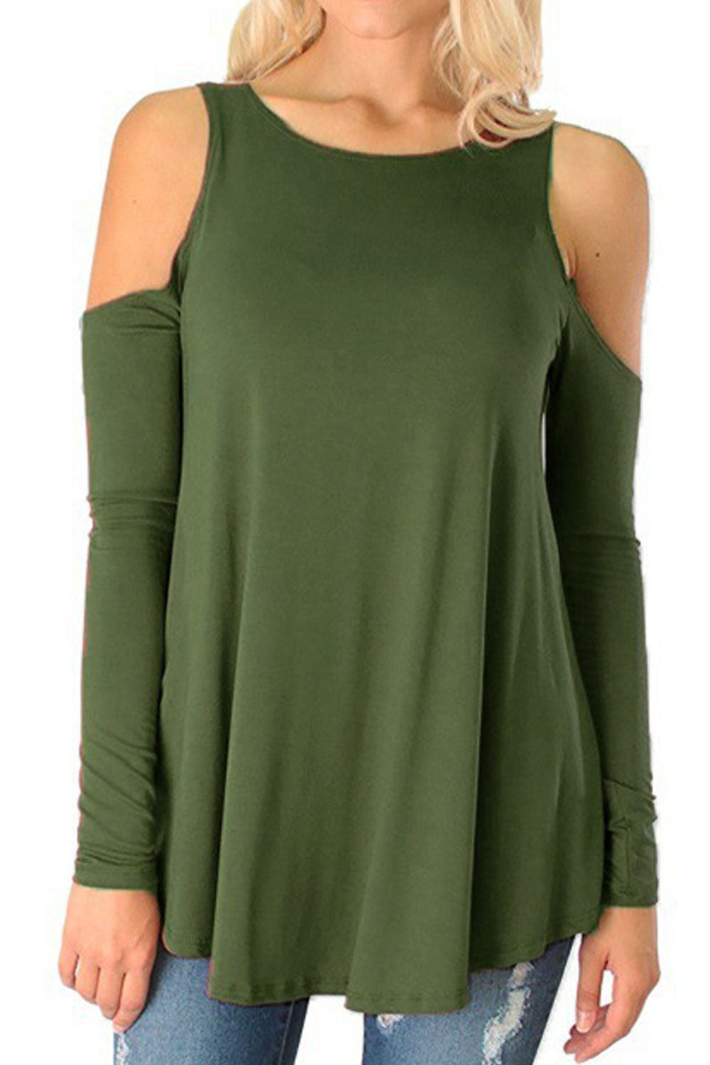 Women Cut Off Shoulder Solid Color Fashion Top