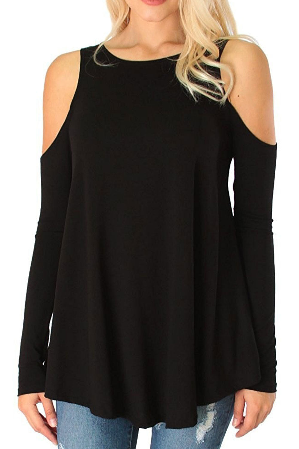 Women Cut Off Shoulder Solid Color Fashion Top