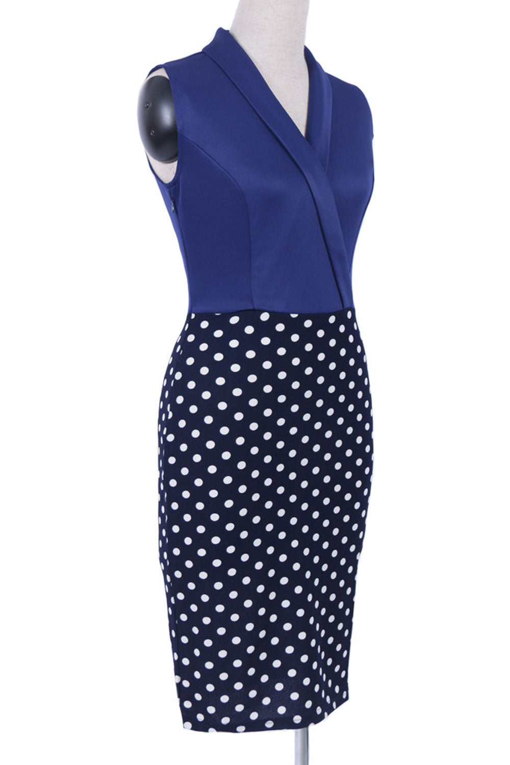 Women Wrap Neck Sleeveless Solid Bust Pencil Dress