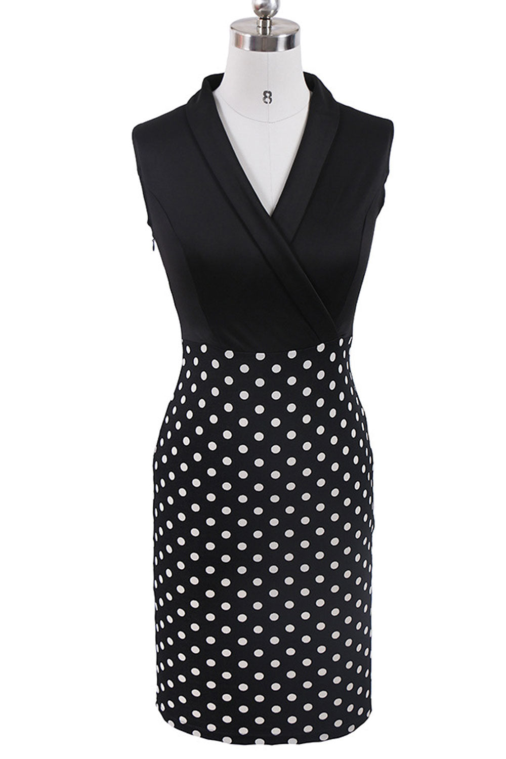Women Wrap Neck Sleeveless Solid Bust Pencil Dress
