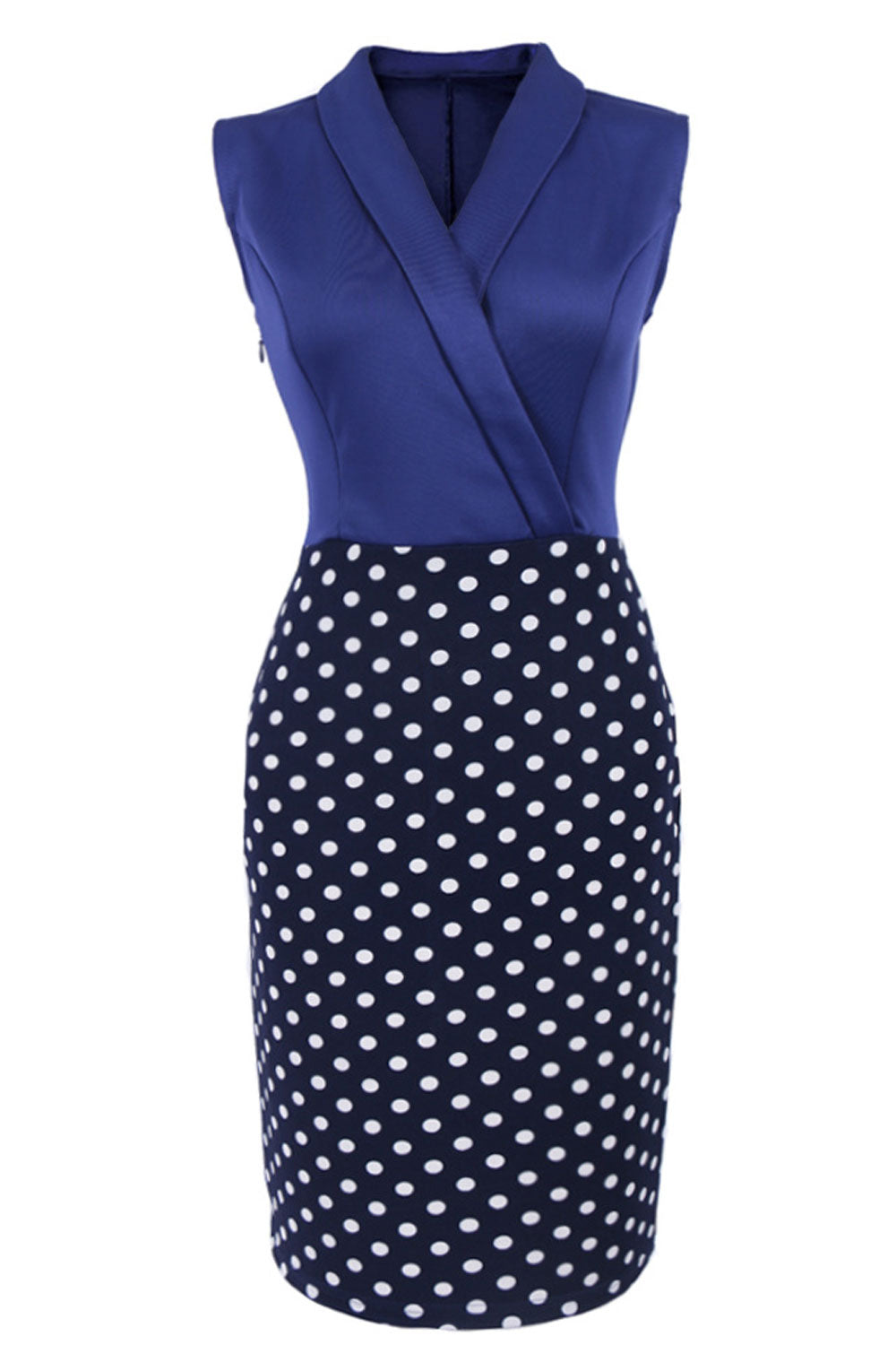 Women Wrap Neck Sleeveless Solid Bust Pencil Dress