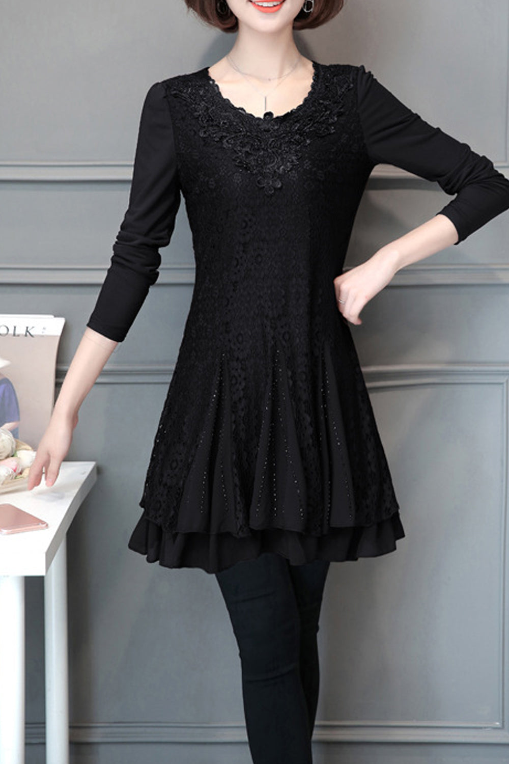 Women Lace Ruffled Thick & Warm Winter Top