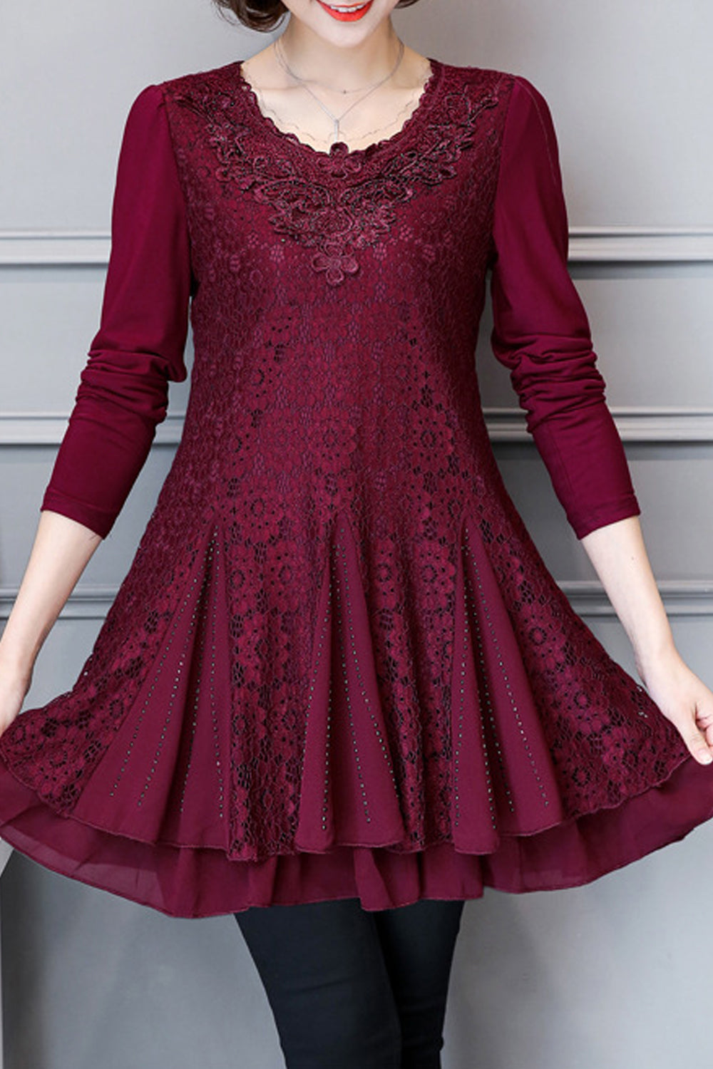 Women Lace Ruffled Thick & Warm Winter Top