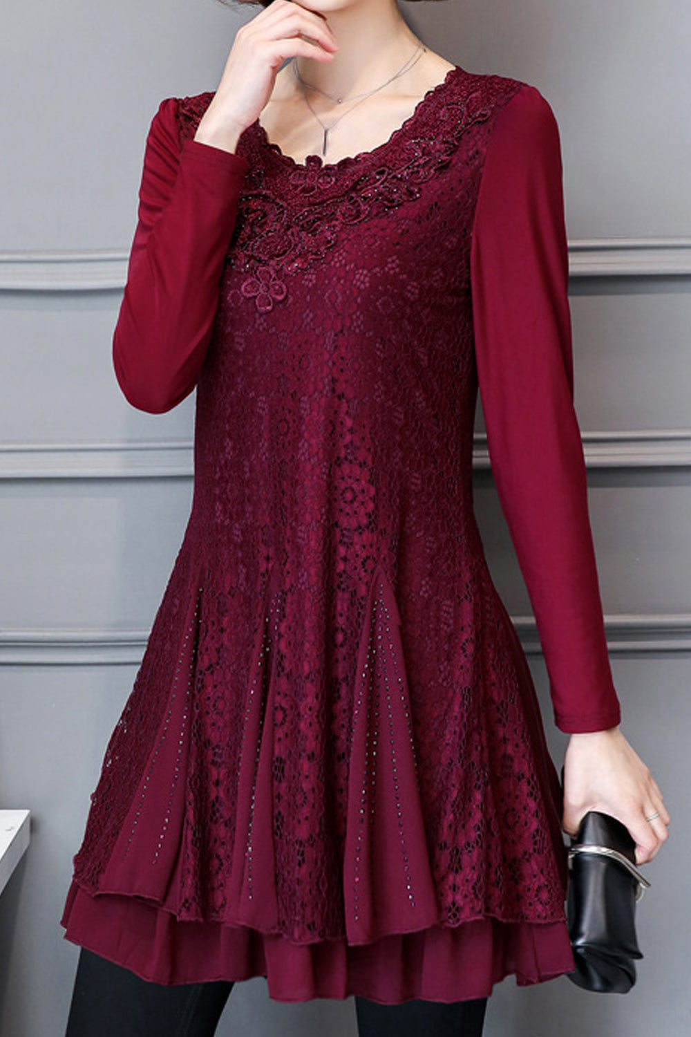 Women Lace Ruffled Thick & Warm Winter Top