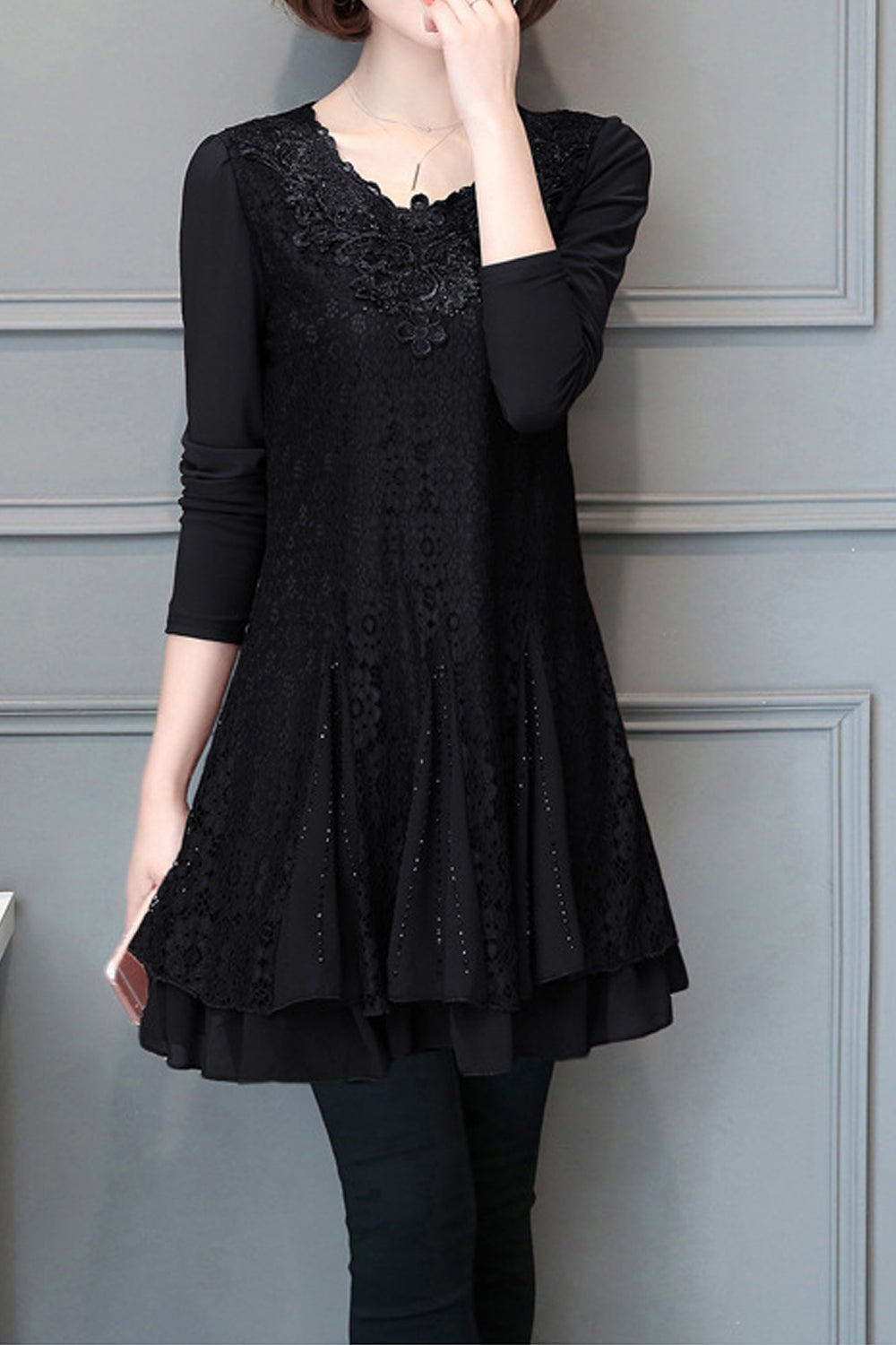 Women Lace Ruffled Thick & Warm Winter Top