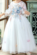 Kids Baby Girls Flowers Front Long Sleeves Dress