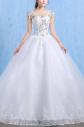 Women V-Neck Flower Lace Wedding Dress