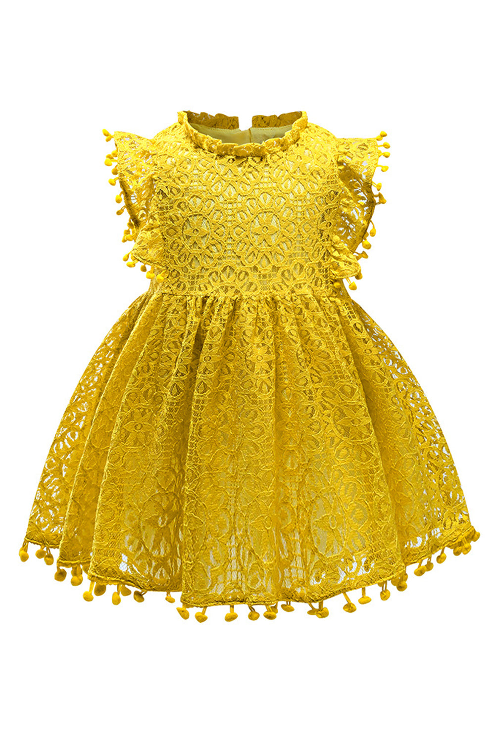 Kids Girls High Neck Cap Sleeve Lace Dress