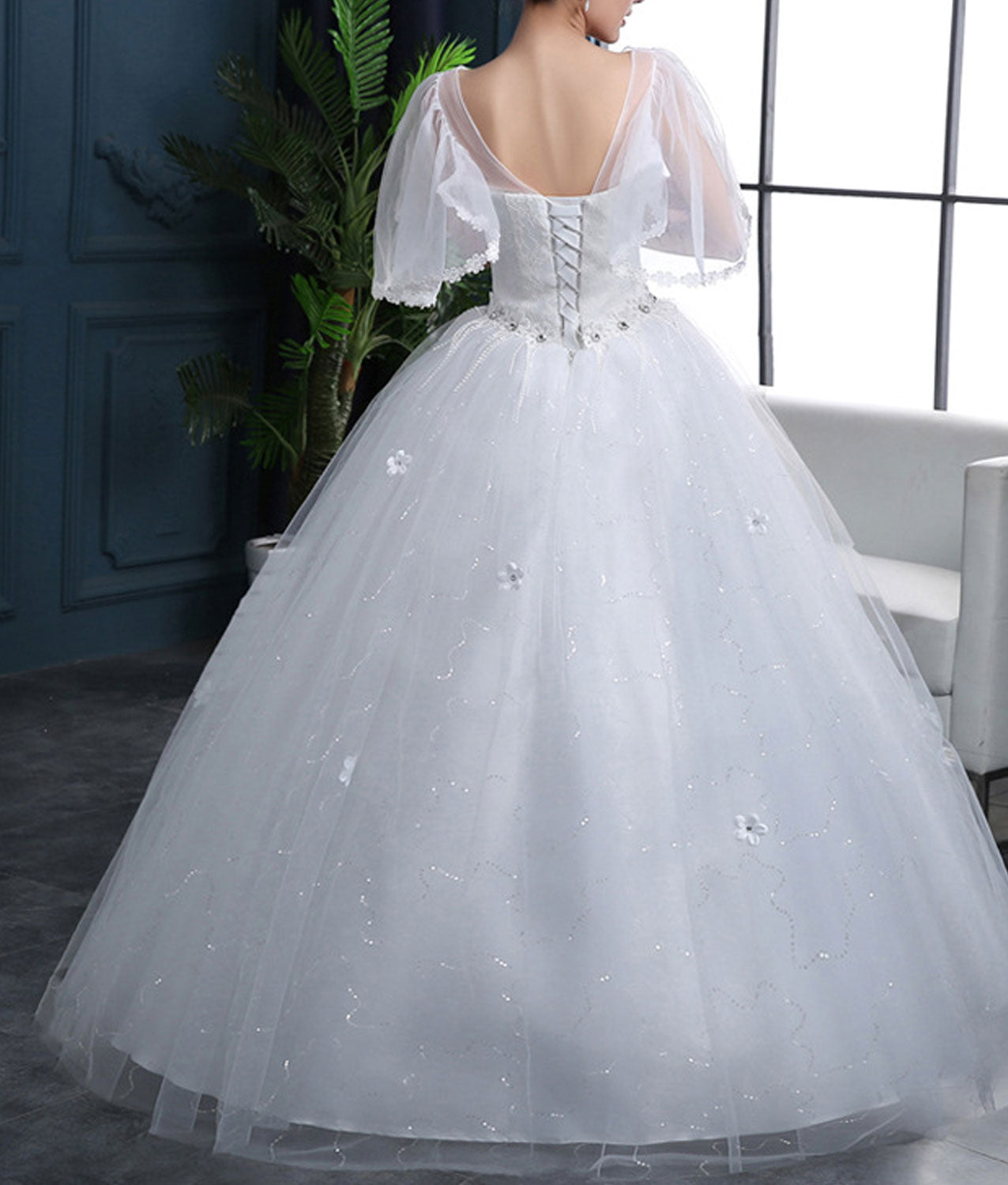 Women Loose Sleeve Ball Gown Wedding Dress