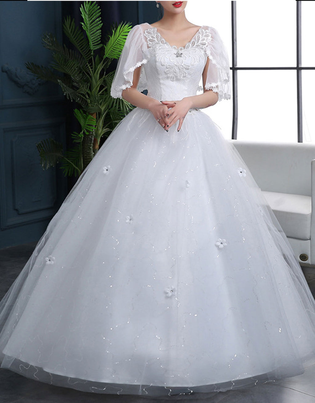 Women Loose Sleeve Ball Gown Wedding Dress