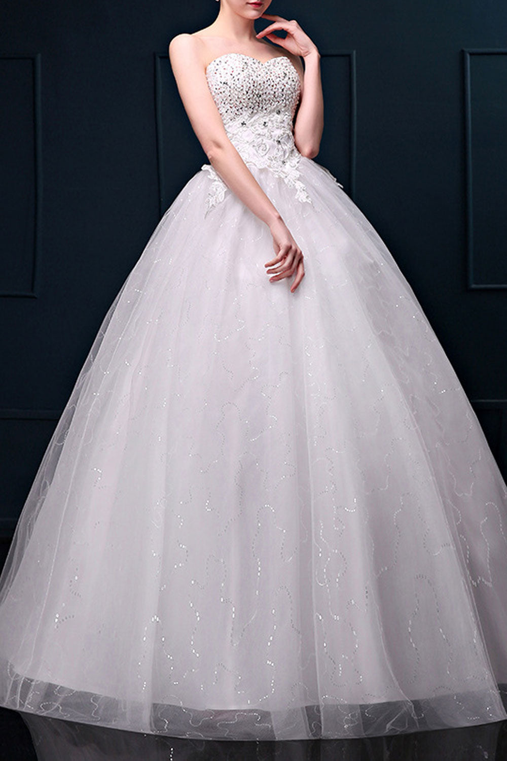 Women Beaded Bust Strapless Wedding Dress