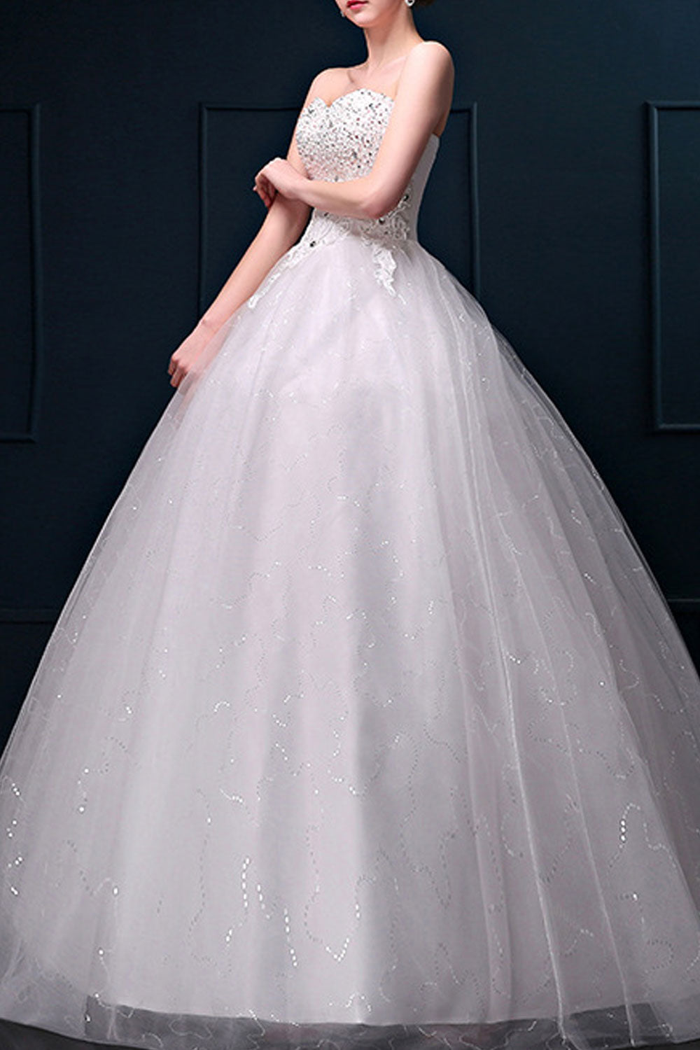 Women Beaded Bust Strapless Wedding Dress
