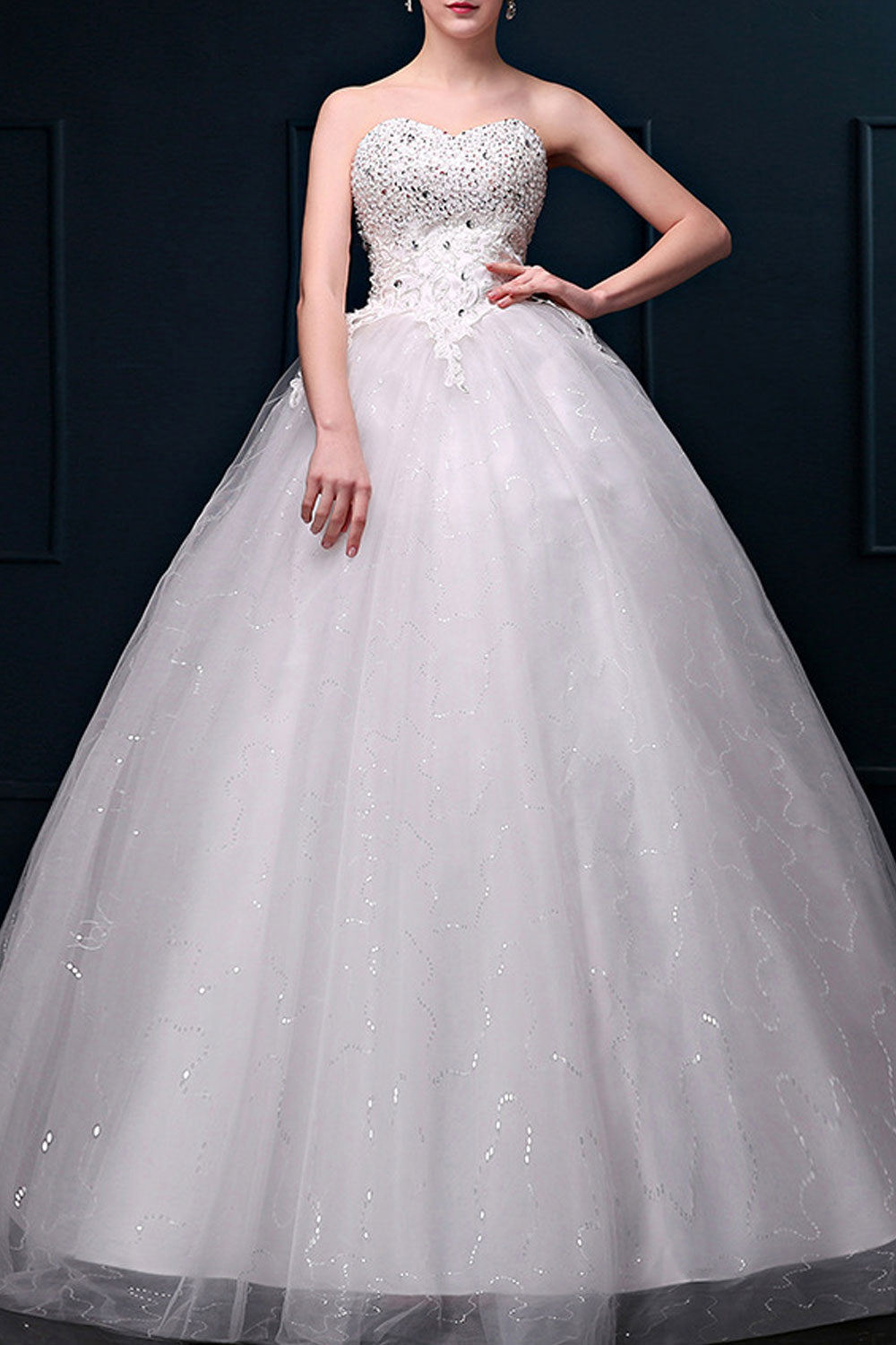 Women Beaded Bust Strapless Wedding Dress