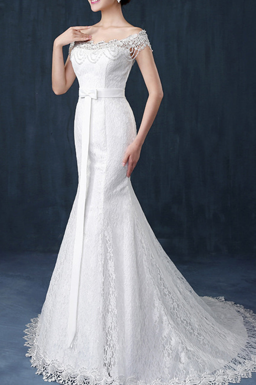 Women Off Shoulder Long Tail Wedding Dress