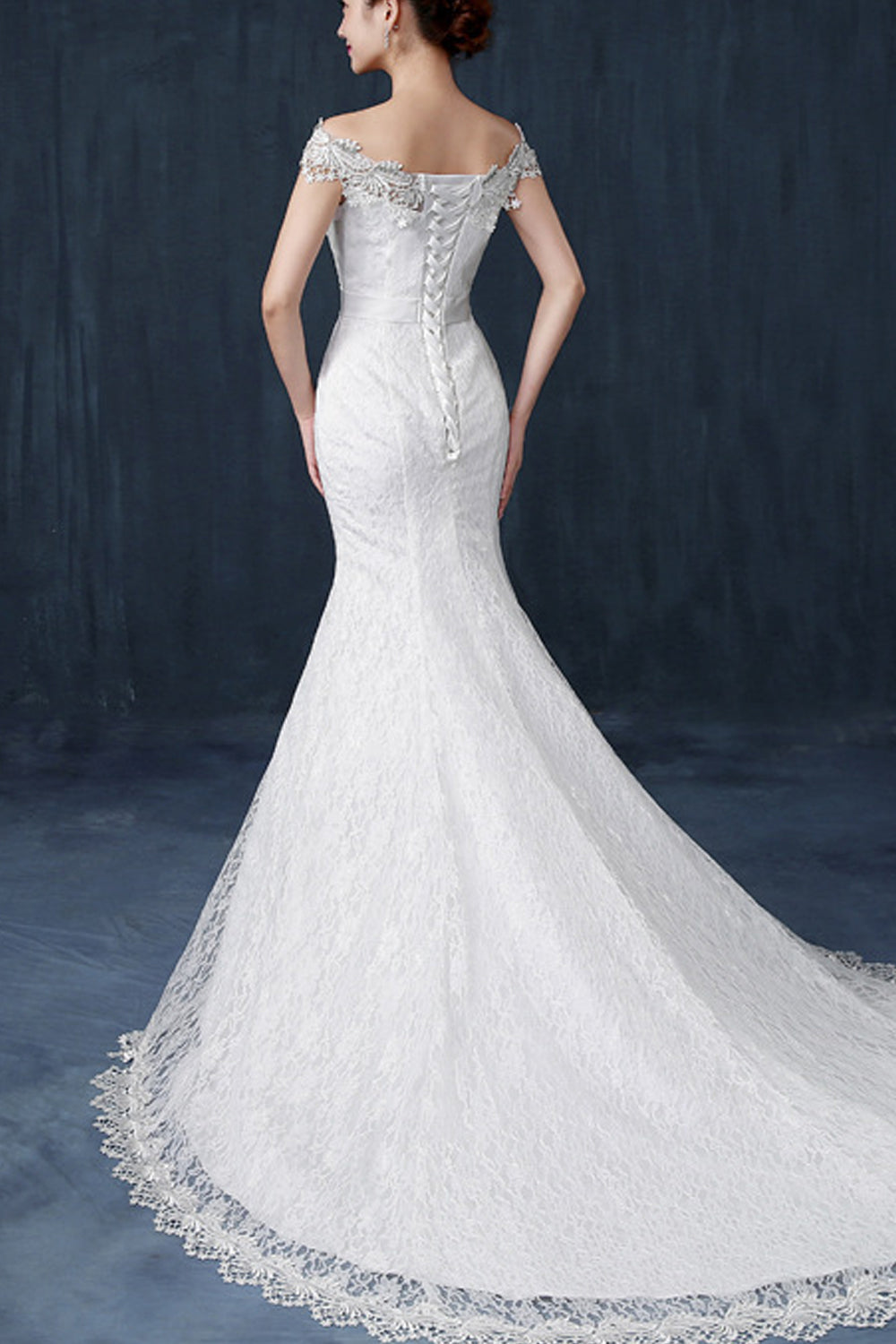 Women Off Shoulder Long Tail Wedding Dress